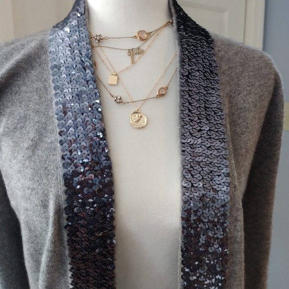 Pink Tartan Cashmere Blend Grey Sequins Trim Cardigan XS - Picture 4 of 14